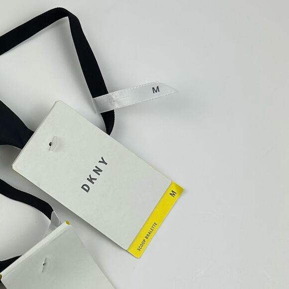 DKNY Cotton Blend Logo Wire-Free Bralette DK4509 Black & White Size Medium - Picture 3 of 3